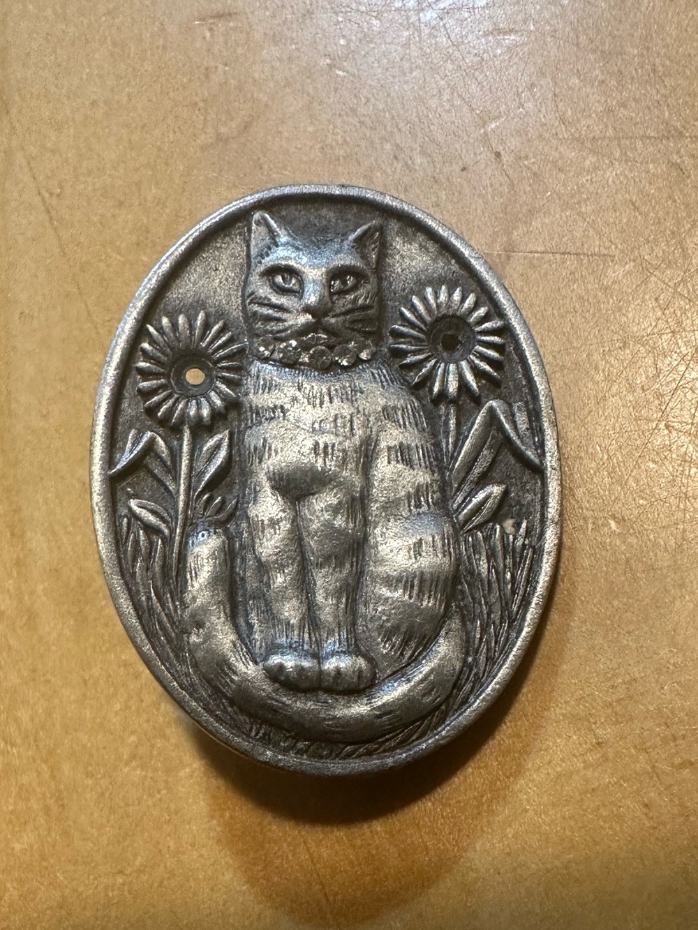 3/$20 Cat Floral Oval Brooch